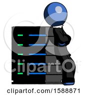 Poster, Art Print Of Blue Clergy Man Resting Against Server Rack Viewed At Angle