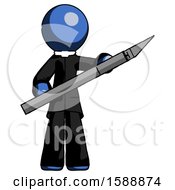 Poster, Art Print Of Blue Clergy Man Holding Large Scalpel