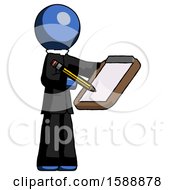 Blue Clergy Man Using Clipboard And Pencil