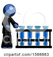 Poster, Art Print Of Blue Clergy Man Using Test Tubes Or Vials On Rack