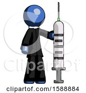 Blue Clergy Man Holding Large Syringe