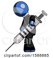 Poster, Art Print Of Blue Clergy Man Using Syringe Giving Injection