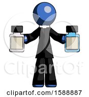 Poster, Art Print Of Blue Clergy Man Holding Two Medicine Bottles
