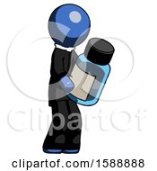 Blue Clergy Man Holding Glass Medicine Bottle