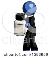 Blue Clergy Man Holding White Medicine Bottle