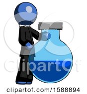 Poster, Art Print Of Blue Clergy Man Standing Beside Large Round Flask Or Beaker