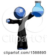Blue Clergy Man Holding Large Round Flask Or Beaker