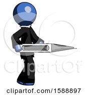 Blue Clergy Man Walking With Large Thermometer