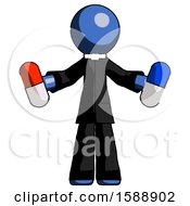 Blue Clergy Man Holding A Red Pill And Blue Pill