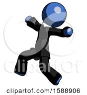Poster, Art Print Of Blue Clergy Man Running Away In Hysterical Panic Direction Left