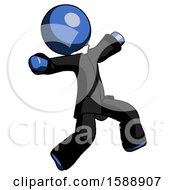 Poster, Art Print Of Blue Clergy Man Running Away In Hysterical Panic Direction Right