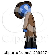 Poster, Art Print Of Blue Detective Man Depressed With Head Down Back To Viewer Left