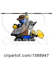 Poster, Art Print Of Blue Detective Man Flying In Gyrocopter Front Side Angle View