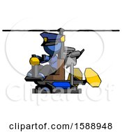 Poster, Art Print Of Blue Police Man Flying In Gyrocopter Front Side Angle View