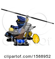 Blue Police Man Flying In Gyrocopter Front Side Angle Top View