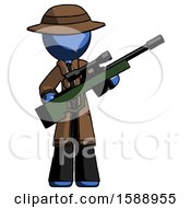 Poster, Art Print Of Blue Detective Man Holding Sniper Rifle Gun