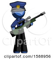 Poster, Art Print Of Blue Police Man Holding Sniper Rifle Gun