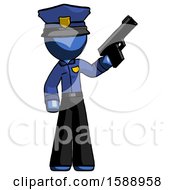 Poster, Art Print Of Blue Police Man Holding Handgun