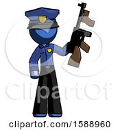 Blue Police Man Holding Tommygun