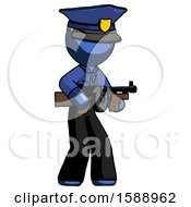 Poster, Art Print Of Blue Police Man Tommy Gun Gangster Shooting Pose