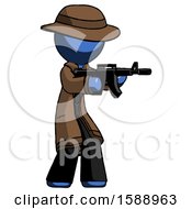 Poster, Art Print Of Blue Detective Man Shooting Automatic Assault Weapon