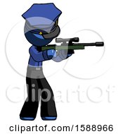 Blue Police Man Shooting Sniper Rifle