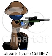 Poster, Art Print Of Blue Detective Man Kneeling Shooting Sniper Rifle