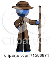 Poster, Art Print Of Blue Detective Man Holding Staff Or Bo Staff