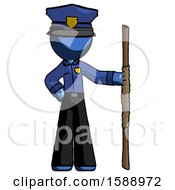 Poster, Art Print Of Blue Police Man Holding Staff Or Bo Staff