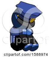 Poster, Art Print Of Blue Police Man Sitting With Head Down Facing Angle Right