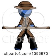 Blue Detective Man Bo Staff Kung Fu Defense Pose
