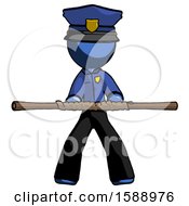 Blue Police Man Bo Staff Kung Fu Defense Pose