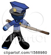 Blue Police Man Bo Staff Action Hero Kung Fu Pose