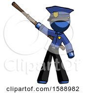 Blue Police Man Bo Staff Pointing Up Pose