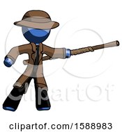 Blue Detective Man Bo Staff Pointing Right Kung Fu Pose