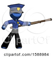 Blue Police Man Bo Staff Pointing Right Kung Fu Pose