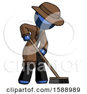 Poster, Art Print Of Blue Detective Man Cleaning Services Janitor Sweeping Side View