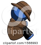 Poster, Art Print Of Blue Detective Man Sitting With Head Down Facing Sideways Right