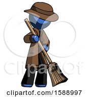 Poster, Art Print Of Blue Detective Man Sweeping Area With Broom