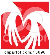 Pair Of Hands Coming Together To Form The Shape Of A Heart Over A Red Background Clipart Illustration by Andy Nortnik #COLLC15890-0031