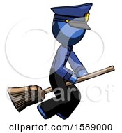 Blue Police Man Flying On Broom