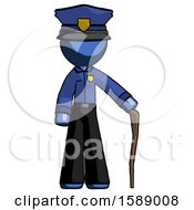Poster, Art Print Of Blue Police Man Standing With Hiking Stick
