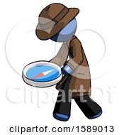 Poster, Art Print Of Blue Detective Man Walking With Large Compass