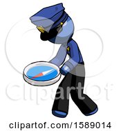 Poster, Art Print Of Blue Police Man Walking With Large Compass