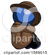 Poster, Art Print Of Blue Detective Man Sitting With Head Down Back View Facing Right