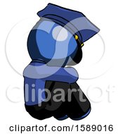 Poster, Art Print Of Blue Police Man Sitting With Head Down Back View Facing Right
