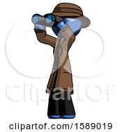 Poster, Art Print Of Blue Detective Man Looking Through Binoculars To The Left