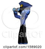 Poster, Art Print Of Blue Police Man Looking Through Binoculars To The Left