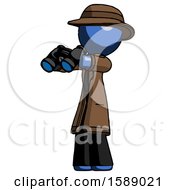 Poster, Art Print Of Blue Detective Man Holding Binoculars Ready To Look Left