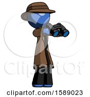 Blue Detective Man Holding Binoculars Ready To Look Right